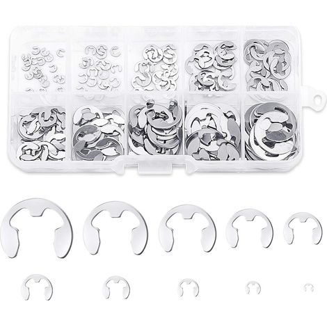 Set d'agrafes E-Clip en acier inoxydable de 200pcs 1.5/2/3/4/5/6/7/8/9/10mm avec boîte de rangement (10 tailles différentes) (1/5)