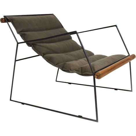 Made In Meubles – Fauteuil assise suspendue kaki – Structure en métal – Assise profonde en tissu – Dimensions 69x61x83 cm – Style industriel moderne (1/5)