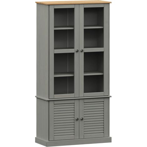 vidaXL Vetrina VIGO 85x35x170 cm in Legno Massello di Pino Grigio (1/5)