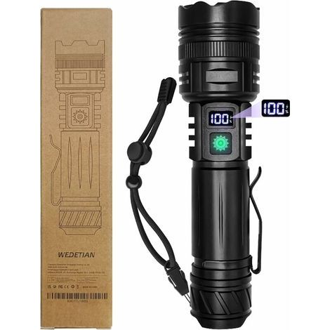 Lampe Torche LED Rechargeable,20000 Lumens Lampe de Poche LED Ultra Puissante, 5 Modes D'éclairage IP65 Étanche Lampe Led Rechargeable Lampe Tactique Pour Camping Randonnée Urgence (1/5)