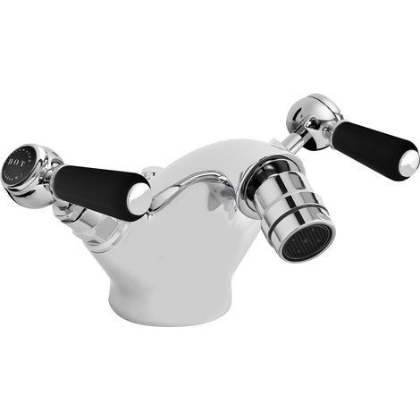 Bayswater Lever Hex Mono Bidet Mixer Tap with Waste - Black/Chrome (1/2)