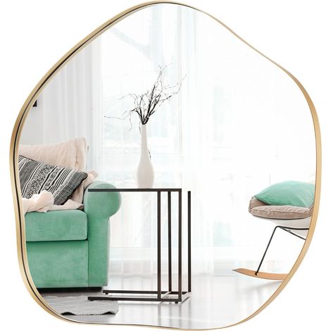 Specchio da parete irregolare 75x70cm, Specchio asimmetrico con cornice in metallo e viti di espansione Oro (1/4)