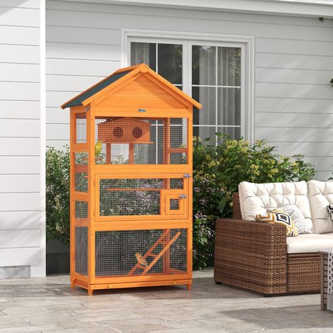 Cage à oiseaux en bois, cage pour perroquet, parc à jeux, toit en asphalte étanche, 92 x 52 x 171 cm, orange (1/5)