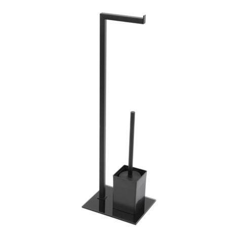 PIANTANA COLONNA ACCIAIO INOX PORTA SCOPINO BASE VETRO RETTANGOLARE- Acciaio Inox Vetro Nero- SPIRE- pezzi 1