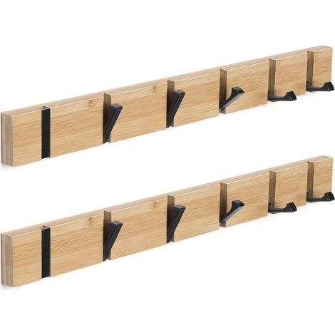 2 Pièce Porte Manteau Bois Mural de 6 Crochets Rétractables, Patère Murale Bois pour une Entrée, Chambre et Vestiaire (1/5)