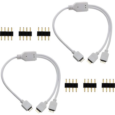 LED Strip Connector Y Splitter, 4 broches 1 à 2 ports LED RGB Splitter pour RGB5050 RGB3528 rgb2835 bande lumière avec free 6pcs 4pin Connector (2/pack) (1/4)
