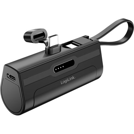 Batería externa enchufable de 4500 mAh con cable USB-C de 10 W LogiLink con funda protectora.