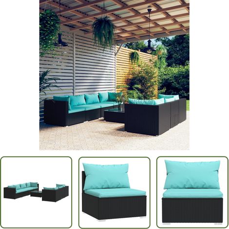 Table basse extérieure - vidaXL Salon de jardin 8 pcs avec coussins résine tressée noir - Coussins extérieurs (1/5)