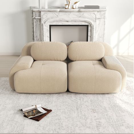 Divano angolare modulare beige in velluto a coste, senza struttura e con imbottitura ad alta densità (1/5)