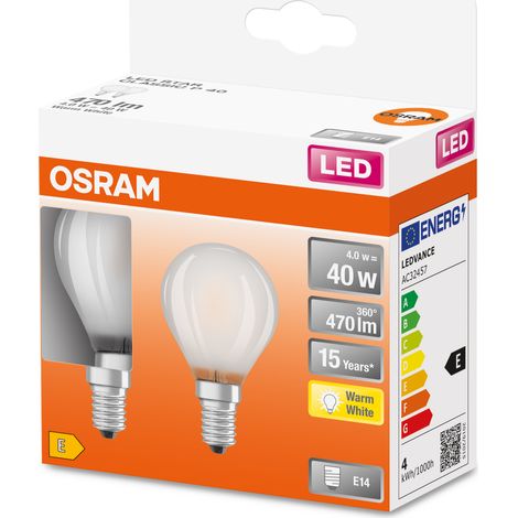 Esfera de vidrio opaco LED 4W E14 cálido caja de 2 - Osram (1/4)