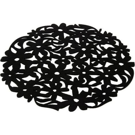 Sets de table ronds en feutre noir découpés au laser, 30 x 30 cm, motif floral (1/5)