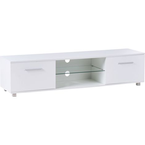 Mobile TV con ante e sistema di gestione dei cavi con LED, gambe in metallo MDF bianco Banff