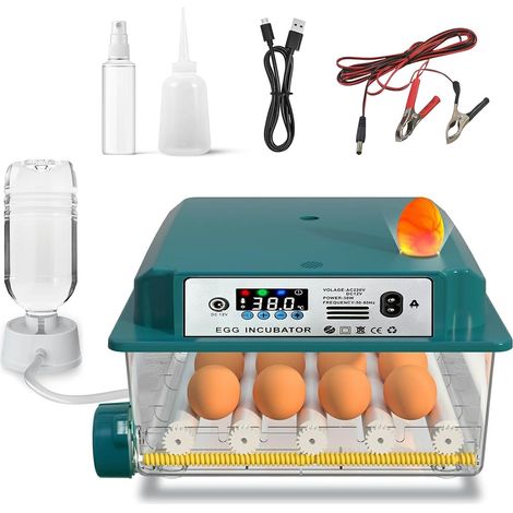 Couveuse oeuf automatique pour œufs de volailles, incubateur oeuf automatique avec retournement automatique des œufs et ajout automatique d'eau avec bougie à œufs, incubateur de 12 à 16 œufs (1/5)