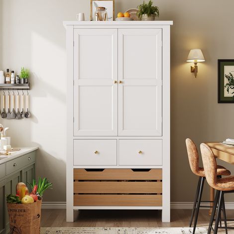 Buffet cuisine 80x40x140 cm noir et blanc avec 2 portes 5 tiroirs et rangements multifonctions (1/5)