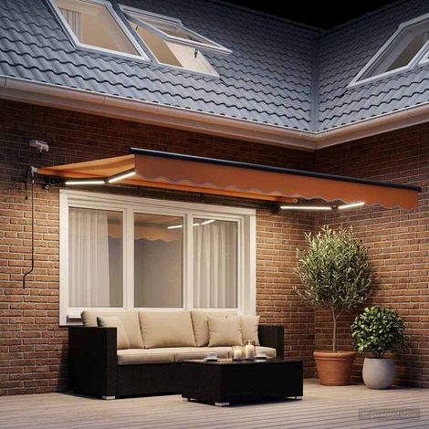 Store banne rétractable motorisé LED et capteur vent polyester sable 300 x 250 cm, 23.84kg - PANGIVO (1/5)