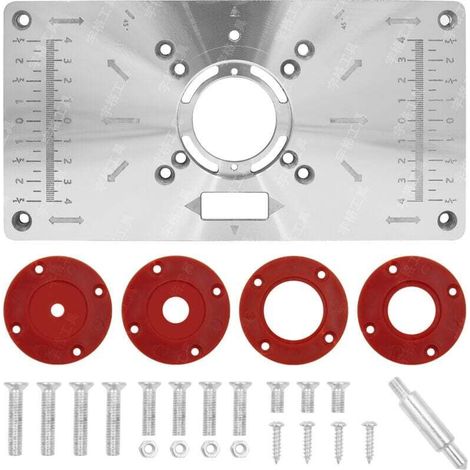Plaque d’insertion pour défonceuse en aluminium anodisé – 4 anneaux de fixation + vis incluses – Compatible avec bancs de menuiserie (1/4)