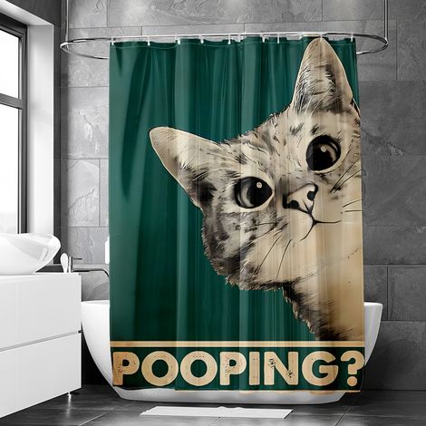 Rideau de douche motif animaux rétro stylisés, tissu salle de bain imperméable, 90x180 cm (1/5)