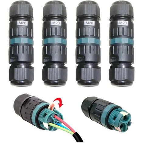 IP68 Wasserdichter Kabelverbinder (9–12 mm) – 3/2-polige Anschlusshülse – Schwarze Außenanschlussdose: Wasser-, staub- und witterungsbeständig für Garten, Dach und Bodenmontage