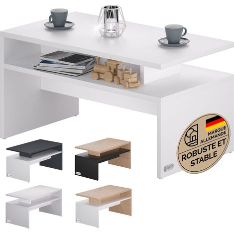CASARIA® Table basse rectangulaire 95x55x50cm Table basse design moderne Table de salon 50kg avec 2 niveaux de rangement Blanc (1/5)