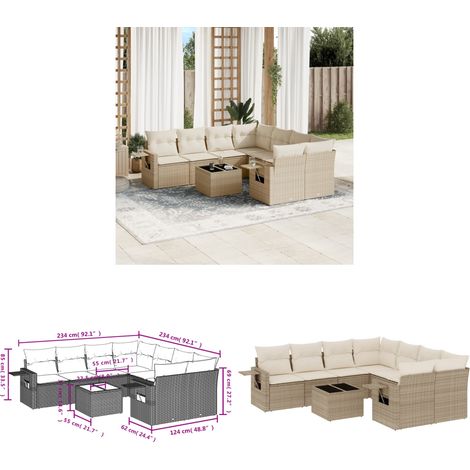 9-tlg. Garten-Sofagarnitur mit Kissen Beige Poly Rattan - Gartenmöbel - Sofasitzgruppe - Outdoor Möbel - PE-Rattan - Gartenlounge - Home & Living (1/3)
