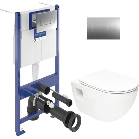 ViConnect Pro S Pack WC bâti Villeroy & Boch + WC Swiss Aqua Technologies + abattant SoftClose + plaque (VICONPROJECT-2CH) (1/5)