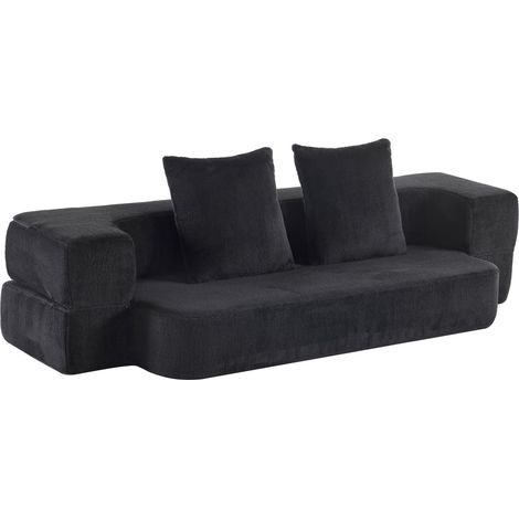 2-Sitzer-Schlafsofa, schwarz, aus Stoff und hochdichtem Schaumstoff (1/5)