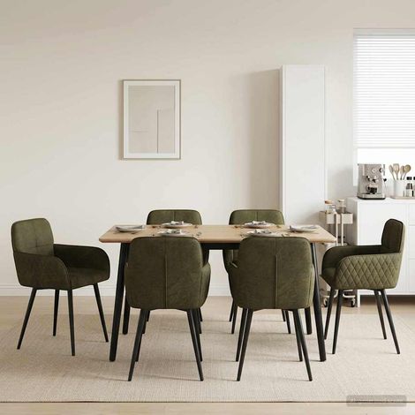 Lot de 6 chaises de salle à manger en simili daim vert armée avec accoudoirs et cadre en métal - PANGIVO (1/5)