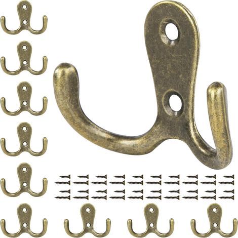 Gancio appendiabiti da parete doppio in bronzo con viti, per bagno e cucina, confezione da 10 pezzi (1/5)