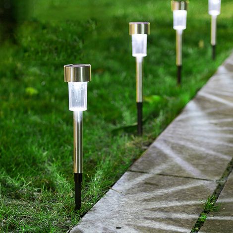 Lot de 10 lampes solaires de 4,5 cm à brancher pour jardin, allée, pelouse, terrasse ou cour extérieure (lumière blanche). (1/5)