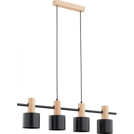 Suspension scandinave noire bois 4xE27 cylindres ARES (1/2)