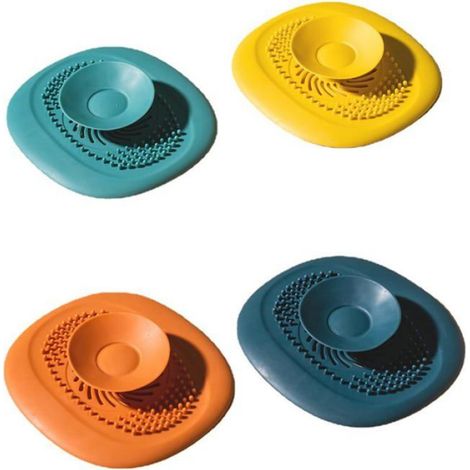 Filtre éviers silicone - 4 pcs - Protection drain ventouse pour cheveux baignoire douche cuisine - Accessoire Aucunely (1/5)
