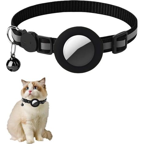 Chat Sécurité Réfléchissante, Collier Chaton Réglable, Noir, Collier Chat Anti Étranglement avec Couverture en Silicone, pour Le Traceur (1/5)