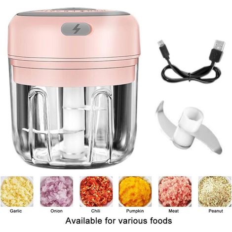 Hachoir à ail électrique sans fil - Broyeur et presse multifonction pour légumes, viande et fruits (1/5)