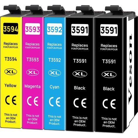 Cartouches d'encre 35XL Compatibles avec Epson 35XL 35 XL, pour Epson WF 4725 Cartouche WF-4720DWF WF-4725DWF WF-4730DTWF WF-4740DTWF (2noir, 1cyan, 1magenta, 1jaune) (1/5)