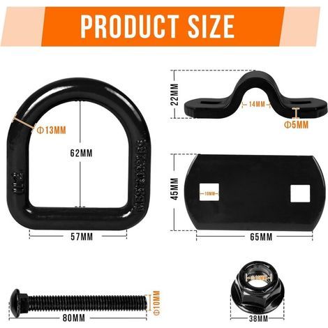 Lot de 4 œillets d'arrimage pour remorque - 5400 kg - Anneaux d'arrimage - Anneau de Montage - avec vis - Crochets de Montage pour sécuriser Le Chargement dans Les Voitures, Kayaks et (Noir) (1/4)
