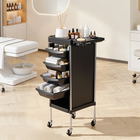 FLASIDU Chariot de beauté avec roues, chariot de salon de coiffure, 6 étages, Plastique + Acier inoxydable, 37×52×90cm, noir