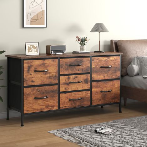 Kommode, Schrank, 7 Stoffkommode mit Metallrahmen und MDF-Holzplatte, verstellbare Füße, Kippsicherung, Aufbewahrungsschrank für Schlafzimmer, Wohnzimmer, Kleiderschrank, Braun (1/5)