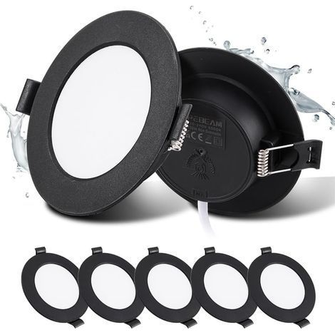 Lot de 5 Spot Encastrable, Noir, IP44, LED 5W, Blanc Chaud, Salon Cuisine Salle de Bain-Chrom (1/5)