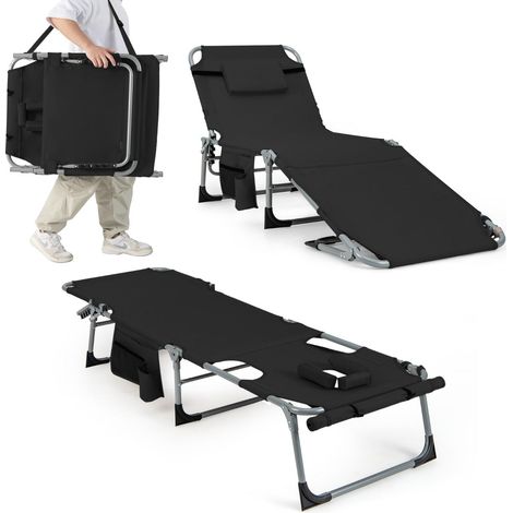 Chaise longue pieghevole con 5 posizioni 173-193 x 60 x 34-76 cm comfort ottimale a bordo piscina in tessuto Oxford nero 200020066