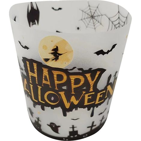 Abat-jour Pour Bougie - Motif Citrouille Halloween - Pour Décoration De Table - En Verre - Blanc - Lot De 1 (1/5)