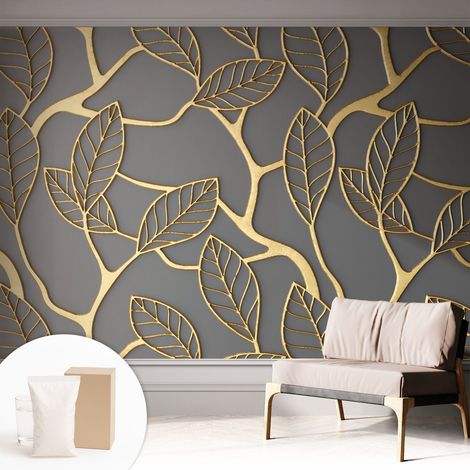 Fototapete - Tapete Vliestapete mit Kleber - Wandtapete Moderne Wandbild Schlafzimmer Wohnzimmer Elegante Blätter 312x219 cm (1/5)