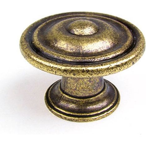 REI – Bouton de meuble rond en zamak finition laiton – Couleur vieil or – Diamètre 35 mm – Hauteur 26 mm – Profondeur 35 mm