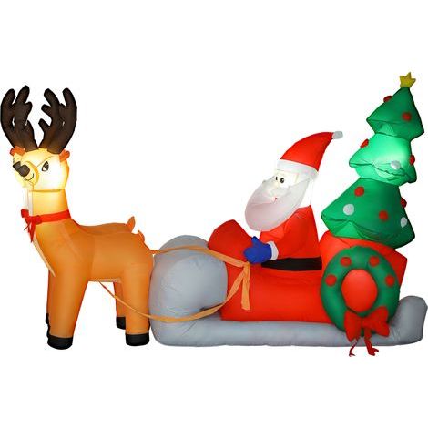 Père Noël Gonflable avec Traîneau et Rennes de Noël Lumineux LED Extérieur Intérieur 216x90x150 cm (1/5)