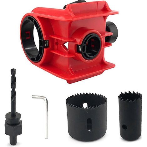 Kit d'installation de serrure de porte, pince d'installation de serrure de porte, convient uniquement aux portes en bois, kit de perçage pour une installation facile de la serrure (rouge). (1/5)