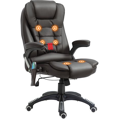 6-Point Massage Office Chair with Seat Heated for Home Office, PU Leather High Back Executive Desk Chair with Adjustable Height and 360° Swivel for Work Study, Brown