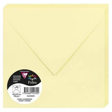 Enveloppes - Carré - 165x165mm - Pollen - Jaune canari - 20 unités - Clairefontaine (1/3)