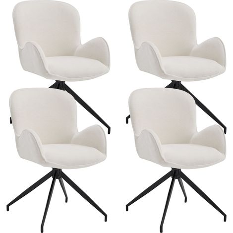 Wahson Esszimmerstühle 4er Set, 360°Küchenstühle Drehbar mit Rückenlehne, Küche Gepolsterte Akzentstühle aus Chenille, Weiß (1/5)