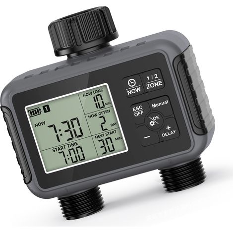 Programmateur d'arrosage intelligent à double sortie timer d'irrigation pour jardin et pelouse avec retard de pluie arrosage auto manuel (1/5)