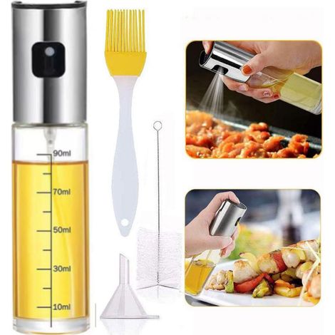 Flacon pulvérisateur rechargeable pour huile et huile d'olive, en acier inoxydable et verre, 100 ml, pour friteuses à air, en bois.-AquaForge (1/5)