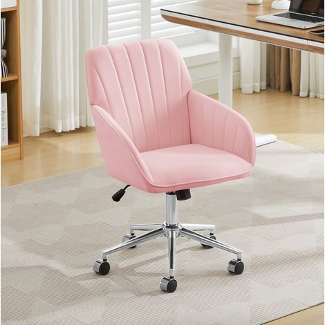 Sedia da ufficio 50x59 cm rosa in velluto con altezza regolabile e funzione girevole (1/5)
